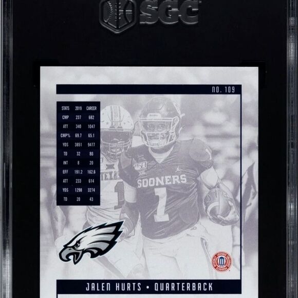 2020 Panini Luminance Jalen Hurts SGC 10 - rookie auto/199 - Picture 6 of 7